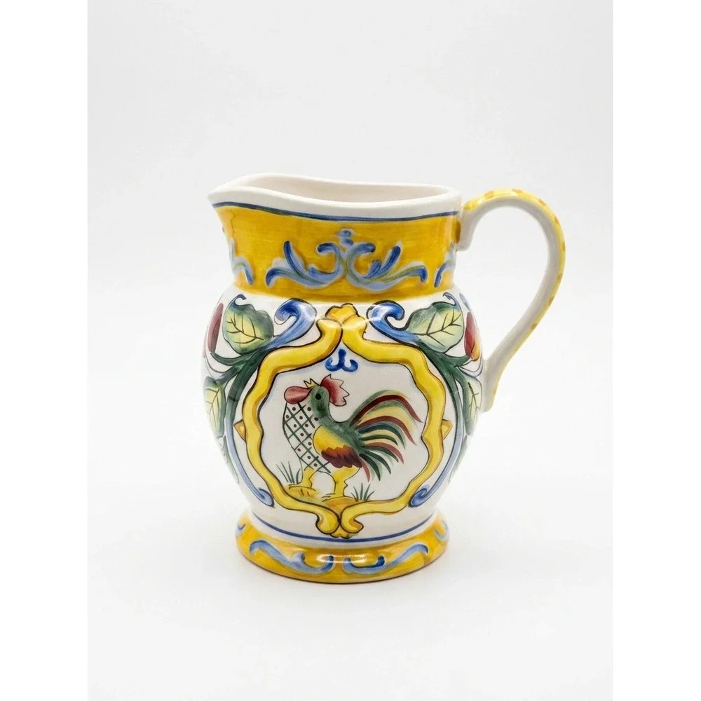 Fitz and Floyd Ricamo Rooster Creamer Pitcher Italian Ceramic Hand Painted